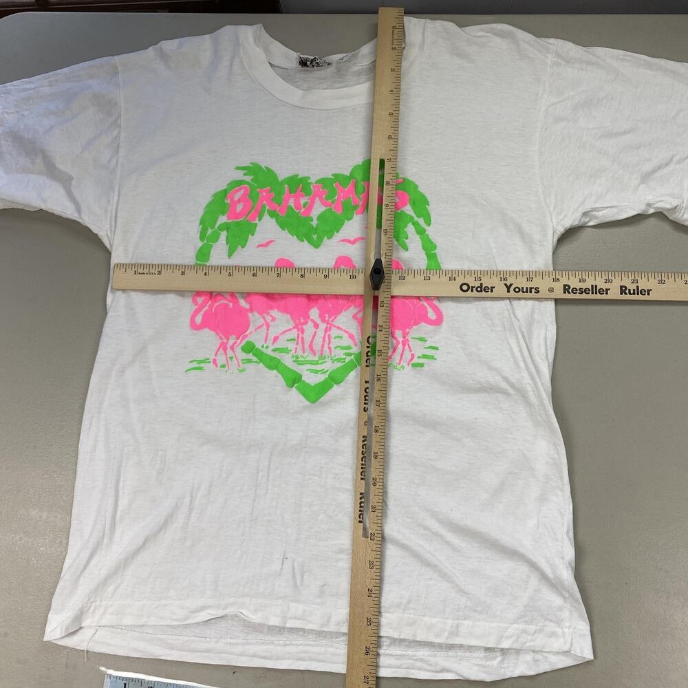 Vintage Bahamas T Shirt Large White Neon Puff Paint Tropical Single Stitch 80s - Picture 10 of 14